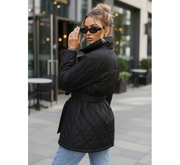 Dámská přechodná bunda s páskem černá FashionStreet TY5588 Dámská přechodná bunda s páskem černá FashionStreet TY5588