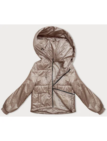 Krátká béžová dámská bunda s kapucí model 18910663 - S'WEST