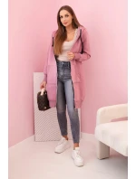 Dámská zateplená mikina s kapucí a zipem tmavě růžová