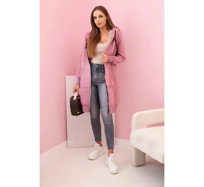 Dámská zateplená mikina s kapucí a zipem tmavě růžová