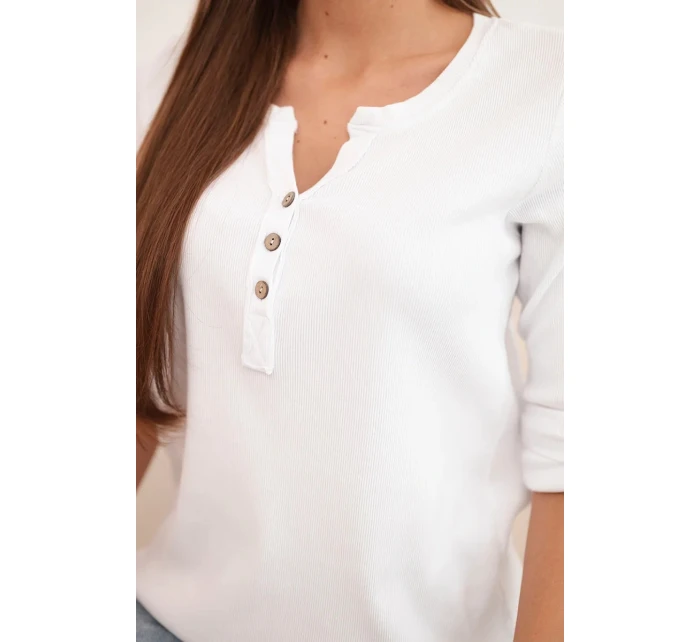Dámská bavlněná blůza s dlouhým rukávem a knoflíky u výstřihu bílá