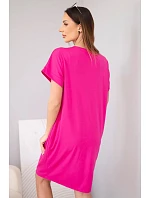 Dámské viskózové šaty s krátkým rukávem a ozdobným potiskem fuchsiová