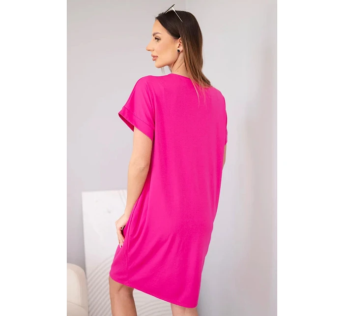 Dámské viskózové šaty s krátkým rukávem a ozdobným potiskem fuchsiová