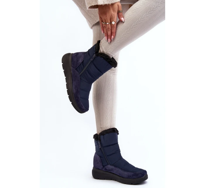 Dámské zimní boty s kožešinou modré model 21644841 - Boto Dámské zimní boty s kožešinou modré model 21644841 - Boto