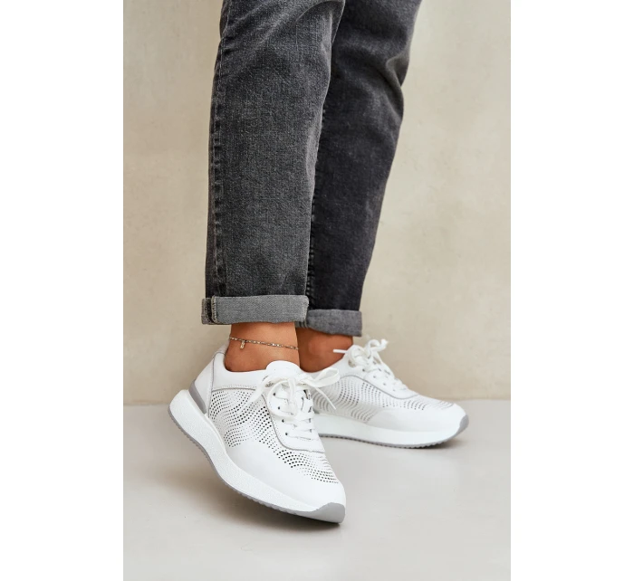 Kožené Sportovní Boty Dámské Sneakers S.Barski LR51-551 Bílé