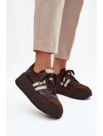 Kožené dámské tenisky na platformě Zazoo 3775 čokoládové