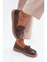 Dámské mokasíny z přírodního semiše s mašlí a třásněmi Vinceza 93223 hnědé