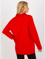 Červený dlouhý oversize svetr s límečkem od RUE PARIS