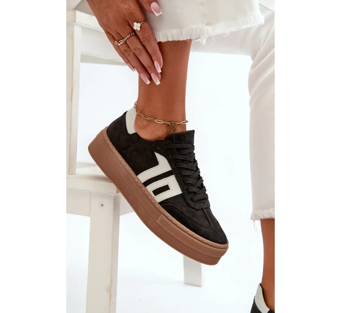 Dámské kožené tenisky Zazoo na platformě černé