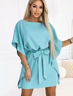 287-40 SOFIA Motýlí šaty se zavazováním v pase - pastelově tyrkysové