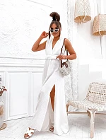 Mušelínové šaty s vázaným výstřihem ecru (8298)