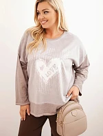 Dámská mikina Plus Size bavlněná s potiskem srdce a šňůrkami fango