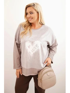 Dámská mikina Plus Size bavlněná s potiskem srdce a šňůrkami fango