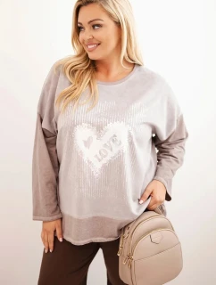 Dámská mikina Plus Size bavlněná s potiskem srdce a šňůrkami fango