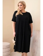 Dámské bavlněné šaty Plus Size s krátkým rukávem a volánem černá