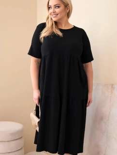 Dámské bavlněné šaty Plus Size s krátkým rukávem a volánem černá