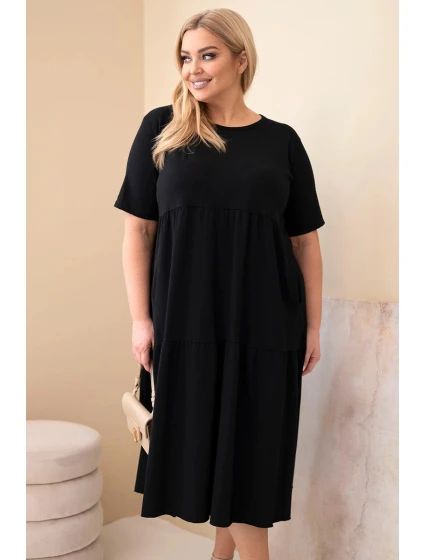Dámské bavlněné šaty Plus Size s krátkým rukávem a volánem černá
