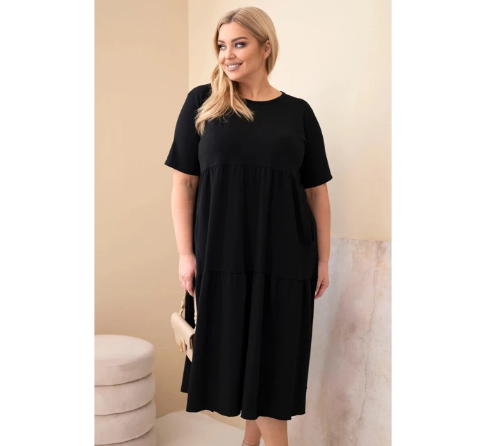 Dámské bavlněné šaty Plus Size s krátkým rukávem a volánem černá