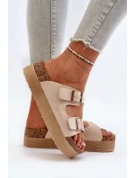 Dámské žabky na platformě s přezkami béžové model 21651009 - Boto