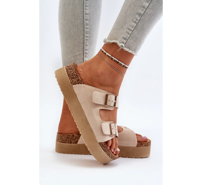 Dámské žabky na platformě s přezkami béžové model 21651009 - Boto