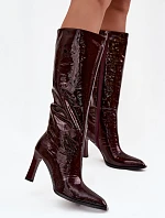 Kožené lakované dámské kozačky na podpatku s vyhříváním D&A CR52-716 bordó
