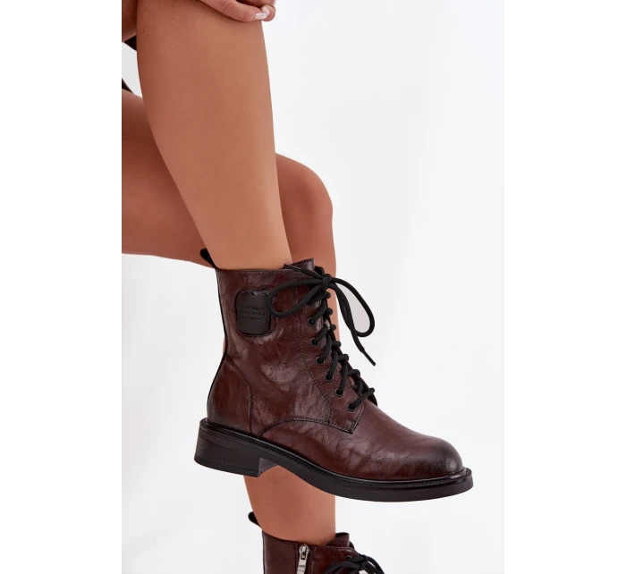 Kožené dámské workery s ozdobným detailem Maciejka K7180-01 hnědé