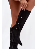 Dámské Kozačky Na Podpatku S Ozdobnými Černé model 21788118 - Boto Dámské Kozačky Na Podpatku S Ozdobnými Černé model 21788118 - Boto