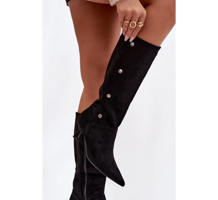 Dámské Kozačky Na Podpatku S Ozdobnými Černé model 21788118 - Boto Dámské Kozačky Na Podpatku S Ozdobnými Černé model 21788118 - Boto