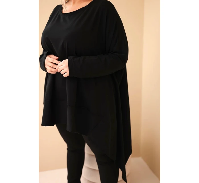 Dámská tunika Plus Size z bavlny s asymetrickým spodním lemem černá