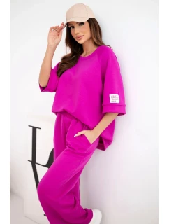 Dámský máslový komplet z viskózy mikina a široké kalhoty tmavě fialový