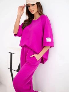 Dámský máslový komplet z viskózy mikina a široké kalhoty tmavě fialový