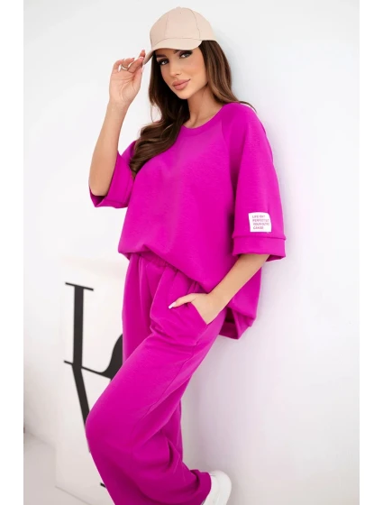 Dámský máslový komplet z viskózy mikina a široké kalhoty tmavě fialový