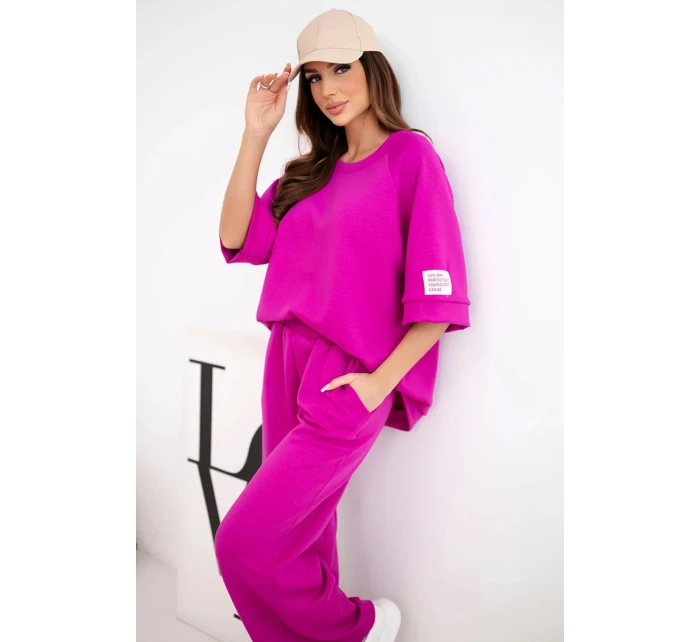 Dámský máslový komplet z viskózy mikina a široké kalhoty tmavě fialový