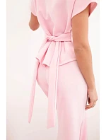 Dámský komplet z  materiálu s halenkou s krátkým rukávem a širokými nohavicemi bonbónově růžová model 22048833 - K-Fashion
