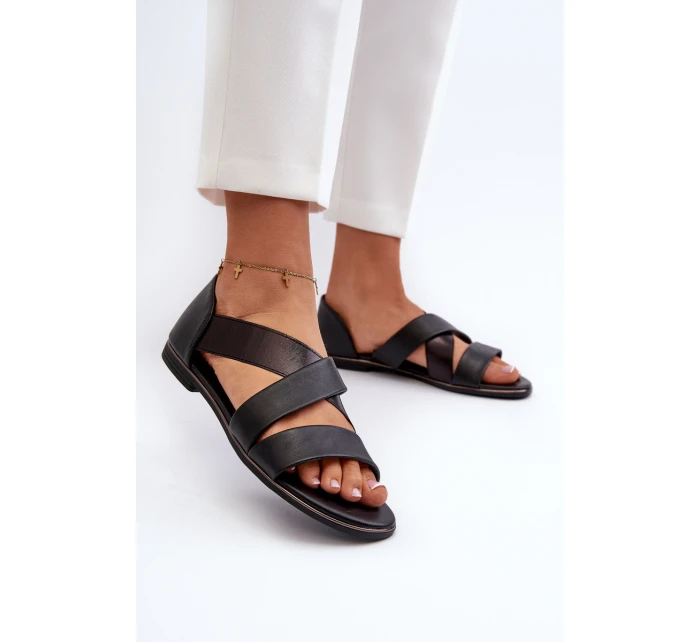 Černé kožené sandály se model 21657944 - EVENTO Černé kožené sandály se model 21657944 - EVENTO