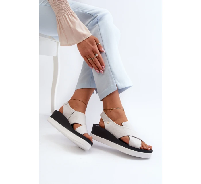 Zazoo 40256 Kožené Sandály Na Klinu Bílé