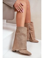 Ozdobené Lesklé Botky S Svrškem Na Podpatku Zateplené Béžové model 21679224 - Boto