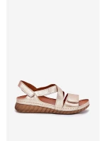 Kožené Dámské Sandály Na Suchý Zip model 21702026 Zlaté - Maciejka