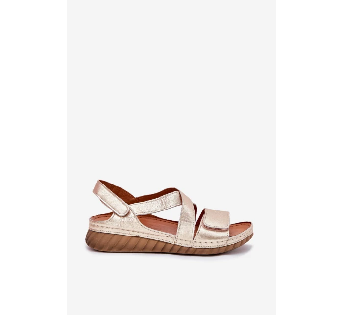 Kožené Dámské Sandály Na Suchý Zip model 21702026 Zlaté - Maciejka