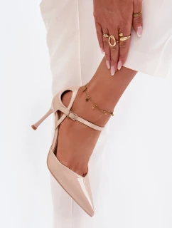 Lakované podpatky s páskem béžové model 21788326 - Boto