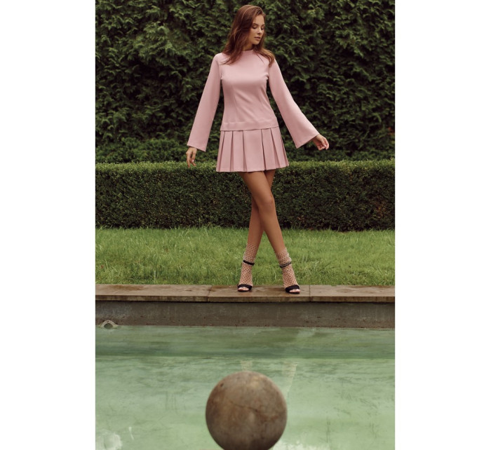 K021 Mini šaty s projmutým spodním lemem - krepové růžové