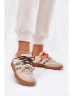 Dámské tenisky s dvojitým šněrováním – béžové s panterím vzorem