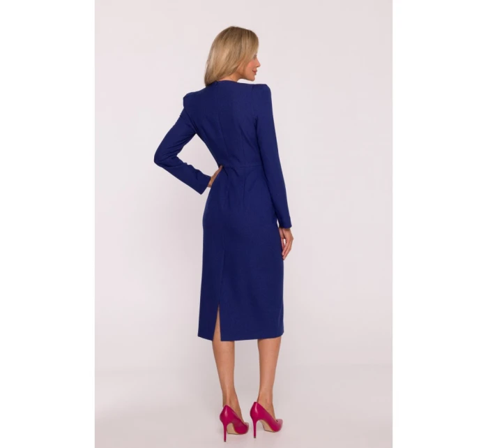 Dámské tužkové šaty s ozdobnými rameny model 21915155 modré - STYLOVE