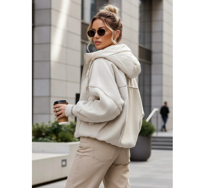 Kurtka damska przejściowa z odpinanym kapturem beżowa FashionStreet TY5639