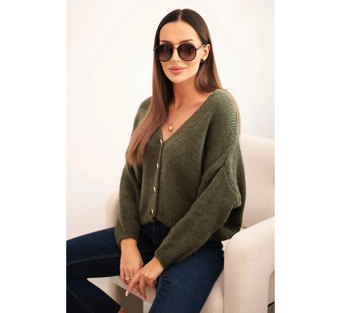 Dámský svetr s V výstřihem a knoflíky khaki Dámský svetr s V výstřihem a knoflíky khaki