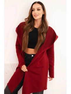 Dámská bavlněná bunda s kapucí a prodlouženým předním dílem bordová