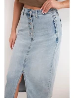 Dámská midi džínová sukně s rozparkem vpředu džínová