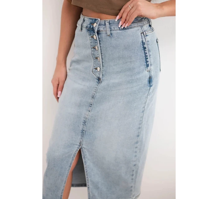 Dámská midi džínová sukně s rozparkem vpředu džínová