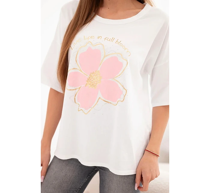 Dámská bavlněná oversize halenka s květinovým potiskem bílá