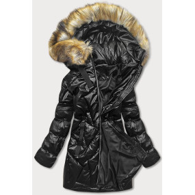 Černo-hnědá dámská zimní bunda s kapucí (5m775-392)